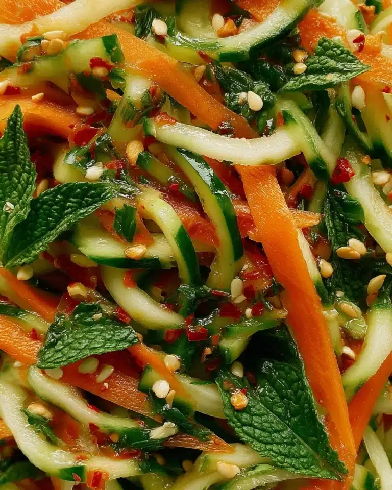 Vietnamese cucumber and carrot salad with fresh herbs and dressing