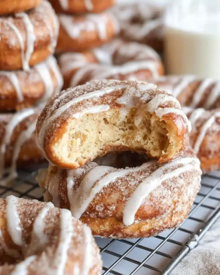 Delicious air fryer cinnamon roll donuts freshly made and drizzled with icing