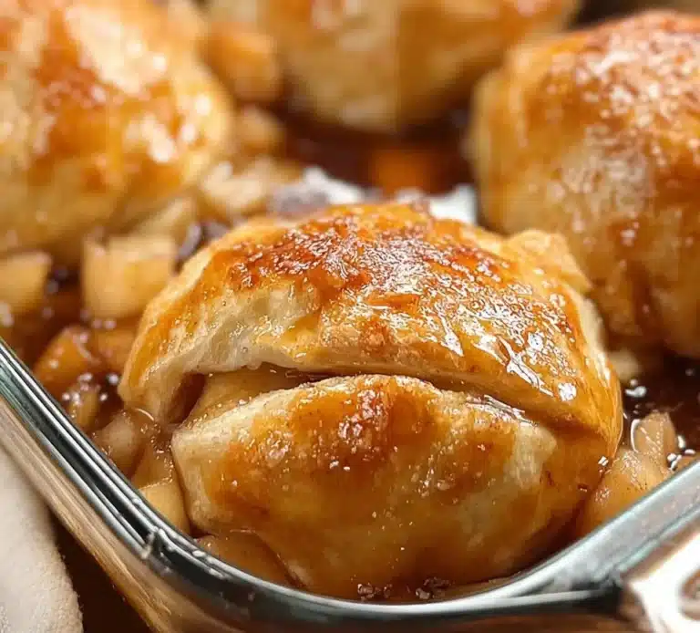 Freshly baked apple dumplings served with cinnamon and sugar glaze