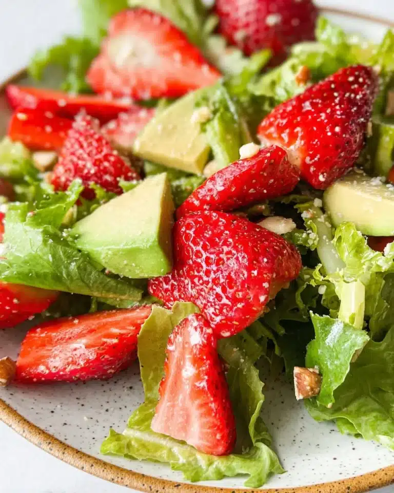 Fresh Avocado Strawberry Salad with greens and dressing