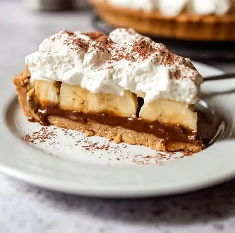 Delicious Banoffee Pie with layers of banana, toffee, and cream