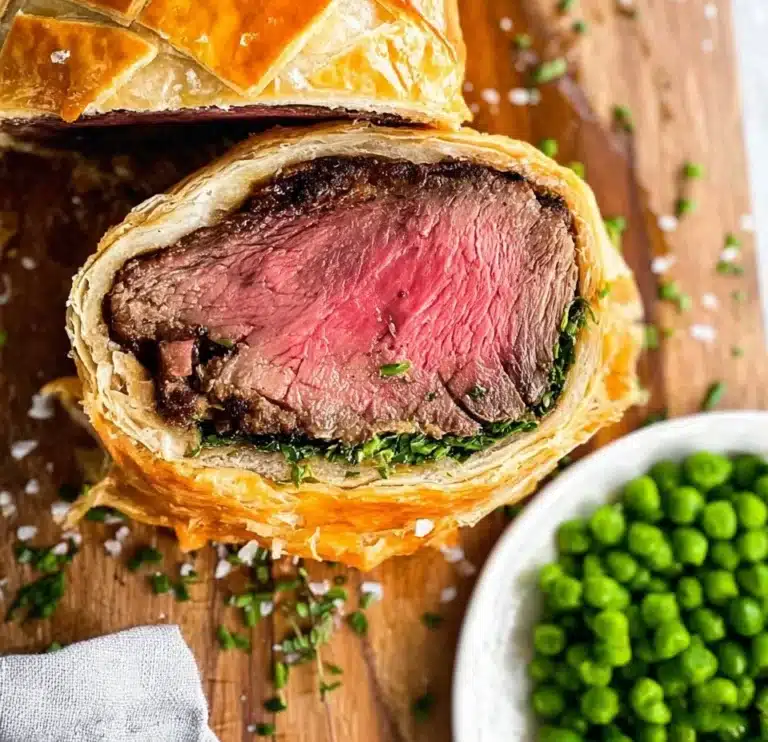 Delicious Beef Wellington served with a side dish