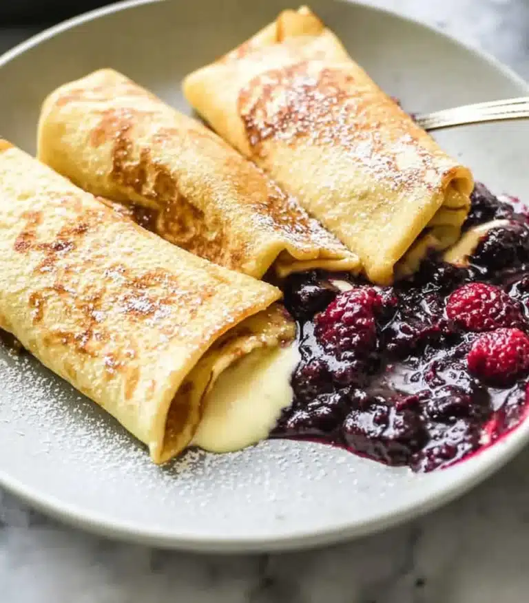 Delicious homemade cheese blintzes served with toppings