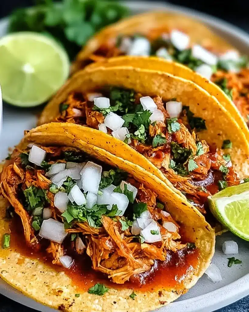 Delicious Chicken Birria Tacos with flavorful broth and fresh toppings