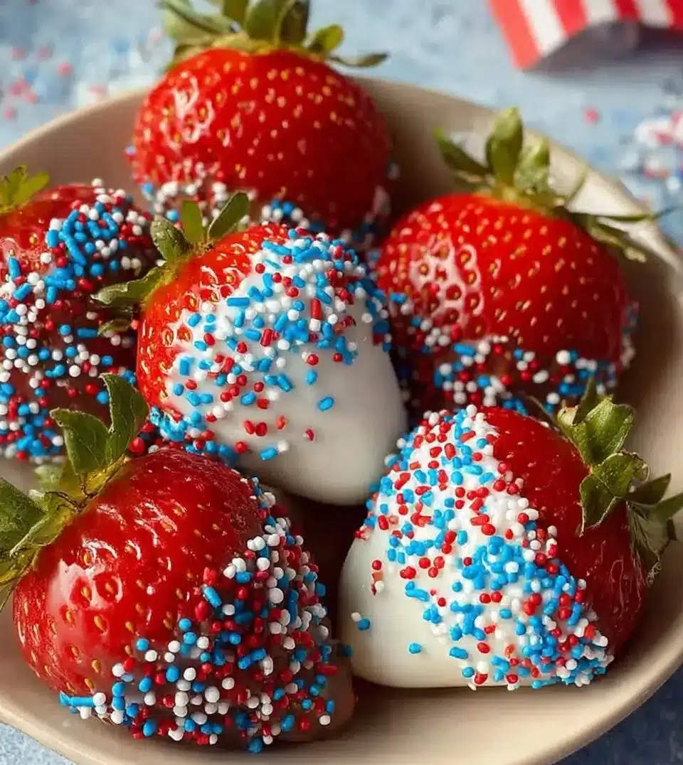 Quick 4th of July Chocolate Covered Strawberries