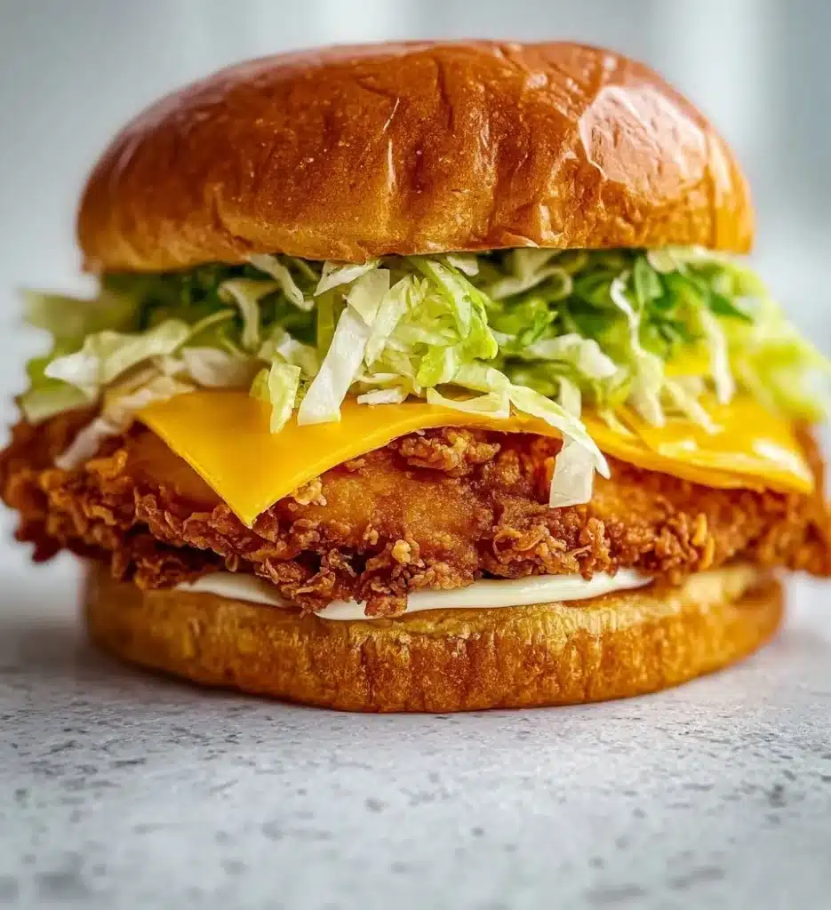 Delicious crispy chicken burger served with fresh toppings