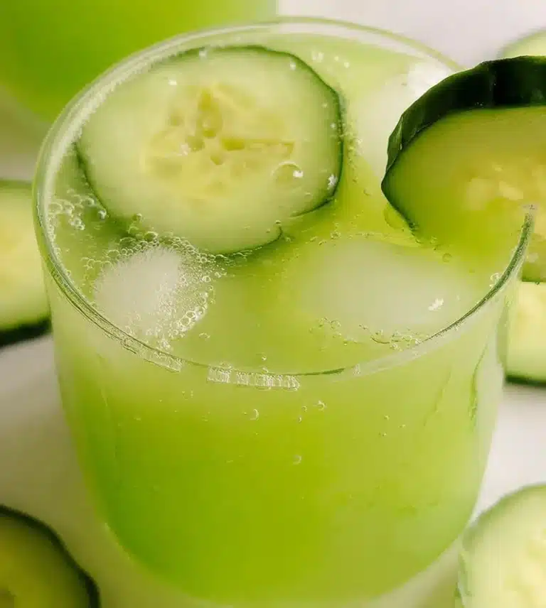 Refreshing glass of cucumber water with slices of cucumber and mint leaves