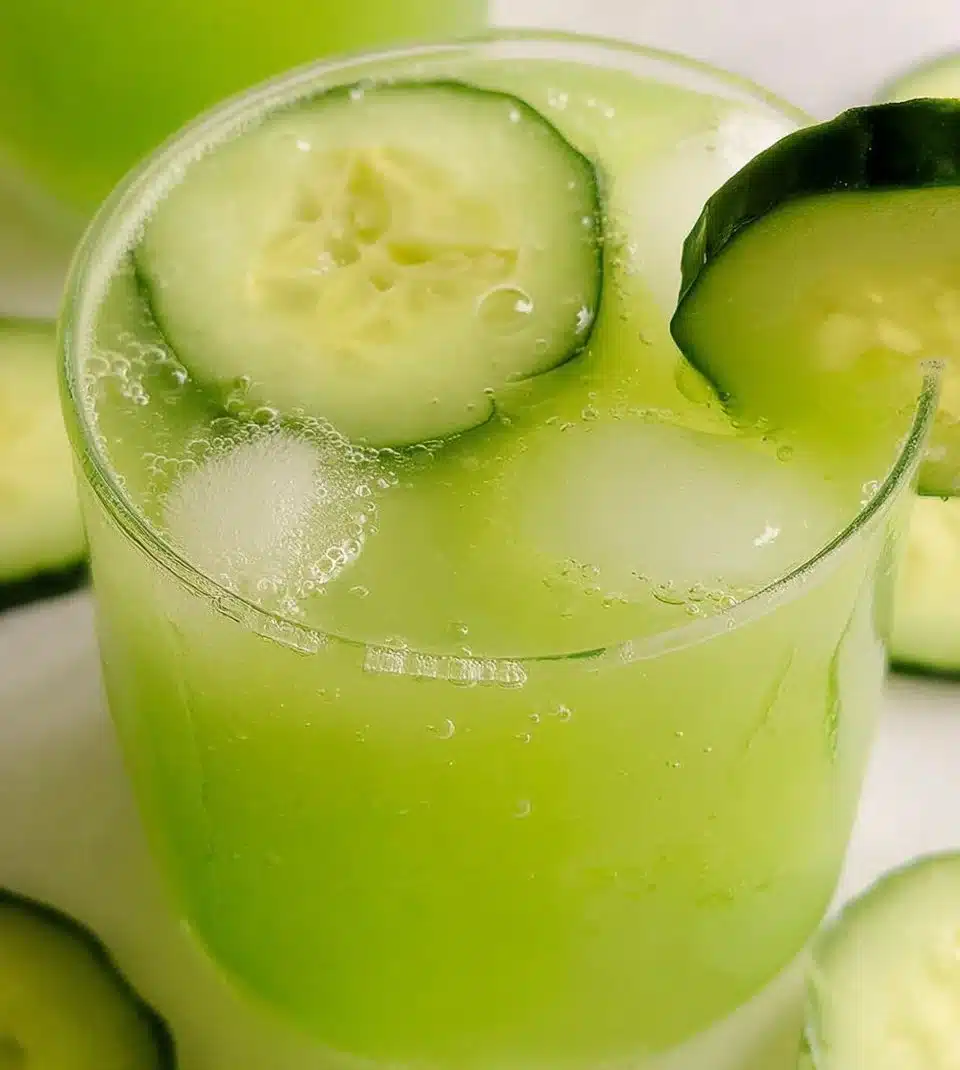 Refreshing glass of cucumber water with slices of cucumber and mint leaves
