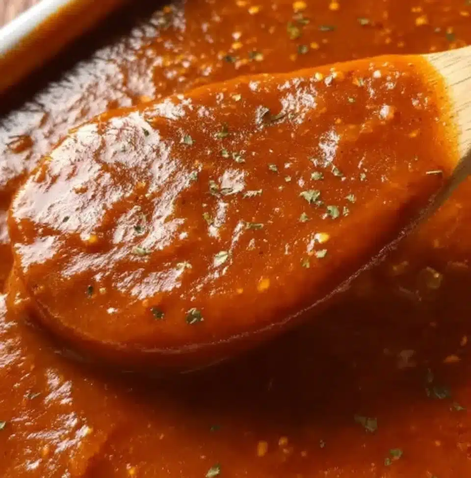Homemade enchilada sauce in a bowl, perfect for your favorite recipes.