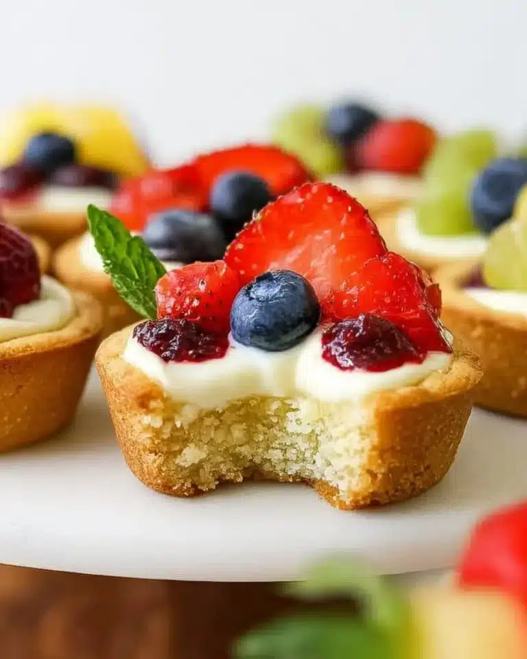 Delicious fruit cheesecake sugar cookie cups on a plate