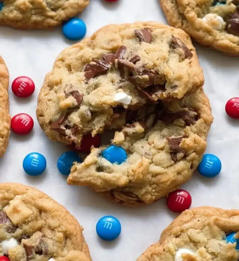 Giant monster cookies loaded with chocolate chips and oats