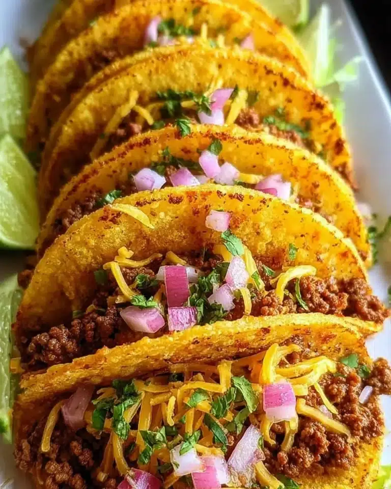 Delicious ground beef tacos served with toppings and fresh ingredients