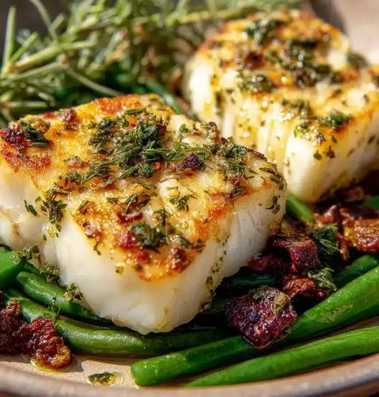 Grilled halibut fillet with lemon garlic butter sauce