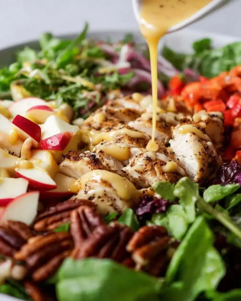 Delicious Honey Mustard Chicken Salad with greens and chicken pieces