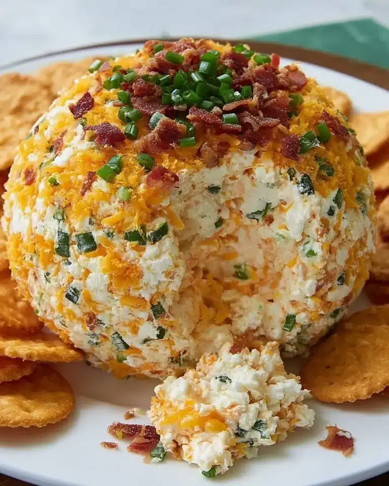 Jalapeño Popper Cheese Ball garnished with herbs and served with crackers