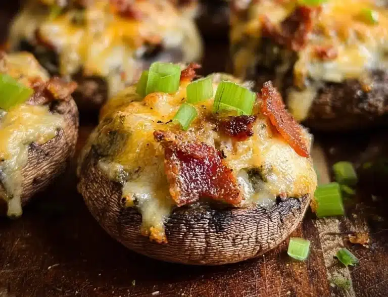 Delicious Jalapeño Popper Mushrooms topped with cream cheese and parsley