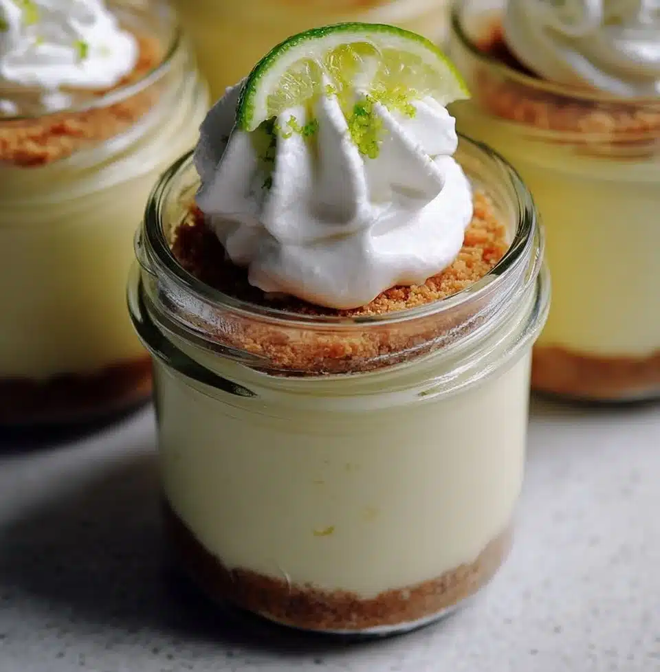 Delicious Key Lime Pie jars topped with whipped cream
