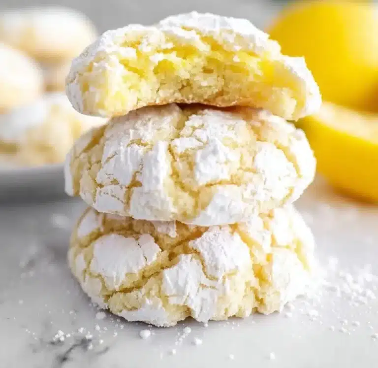 Delicious Lemon Crinkle Cookies dusted with powdered sugar on a plate