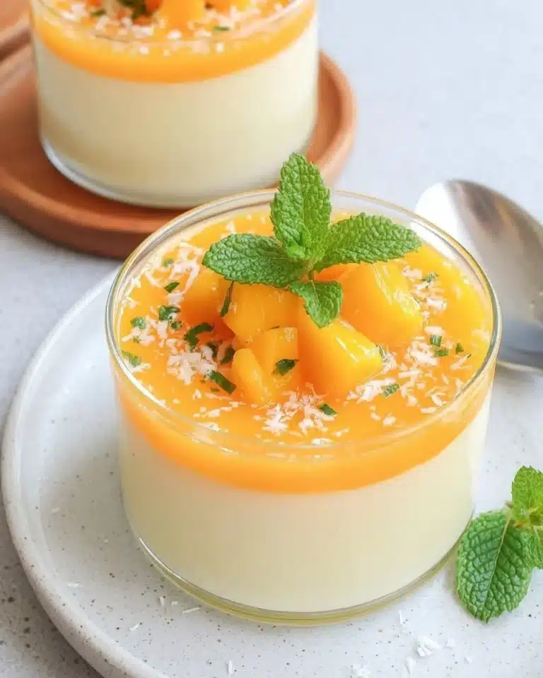Delicious Mango Panna Cotta served in a glass with fresh mango slices