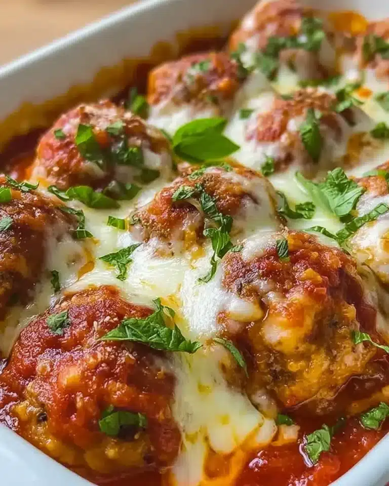 Delicious meatballs topped with cheese and served with marinara sauce