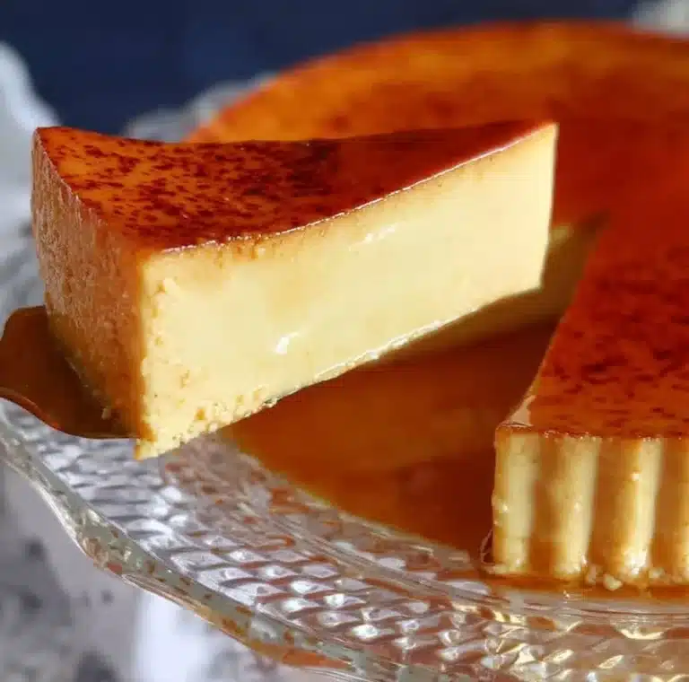 Delicious homemade Mexican Flan dessert with caramel topping