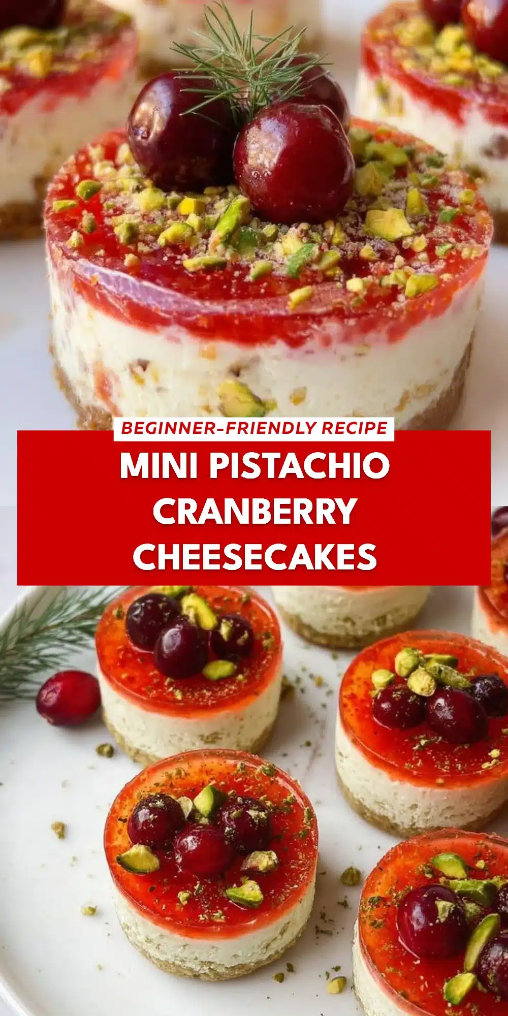 Mini Pistachio Cranberry Cheesecakes