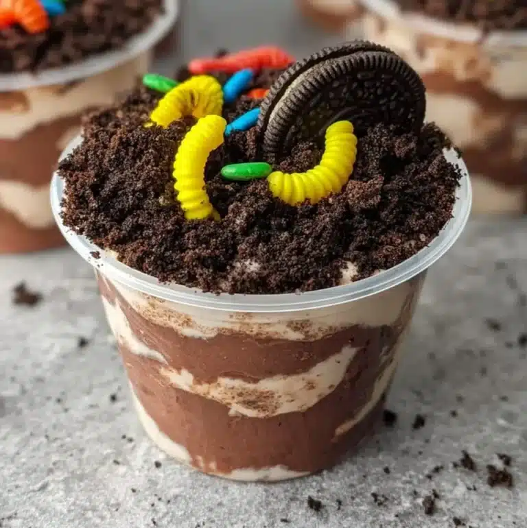 Oreo Cookie Dirt Cup Pudding dessert with crushed cookies and chocolate layers