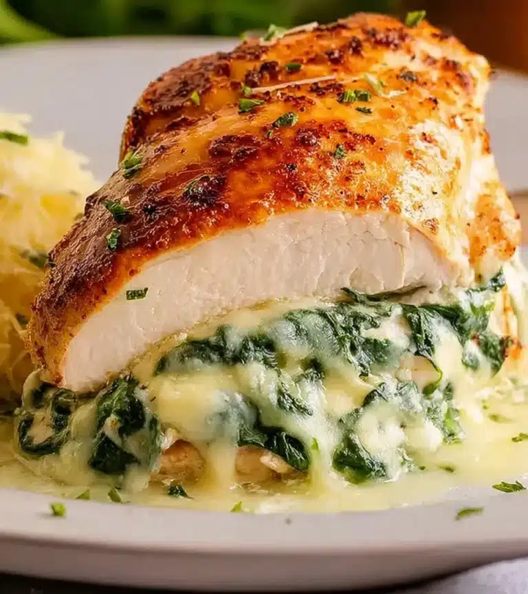 Image of Parmesan stuffed chicken breast served with vegetables