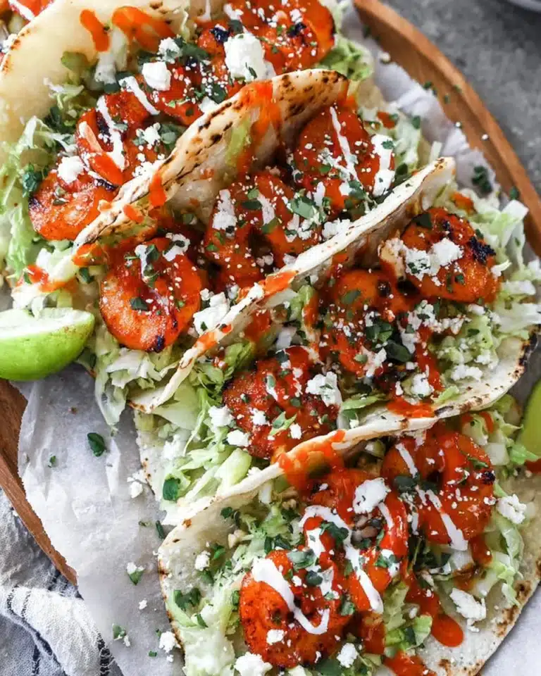 Delicious shrimp tacos topped with fresh ingredients and vibrant flavors.