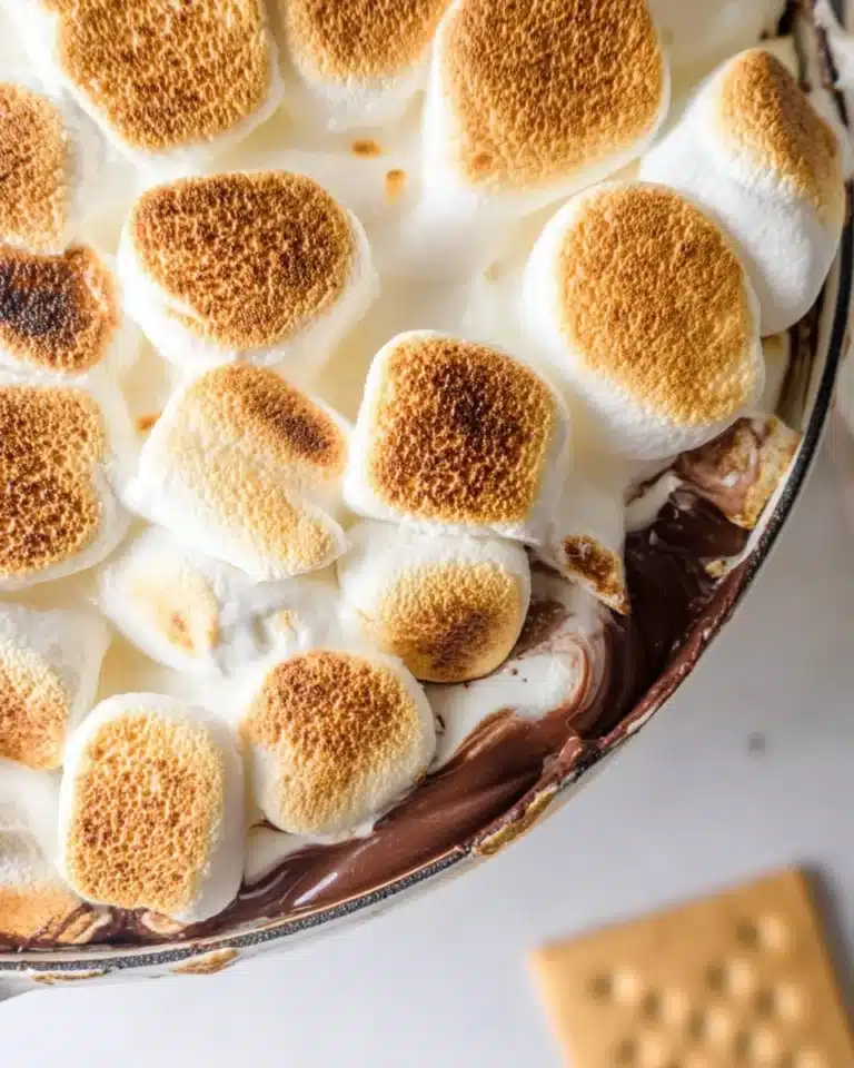Delicious S'mores Dip served with graham crackers and chocolate marshmallows
