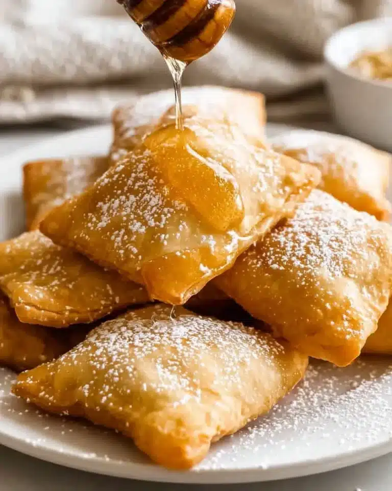 Golden sopapillas dusted with powdered sugar, a delicious Mexican dessert.