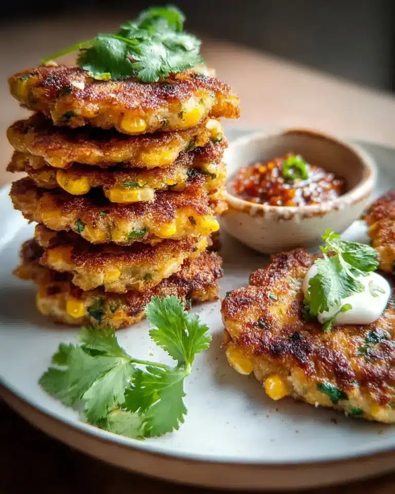 Delicious spelt sweetcorn fritters served with dipping sauce