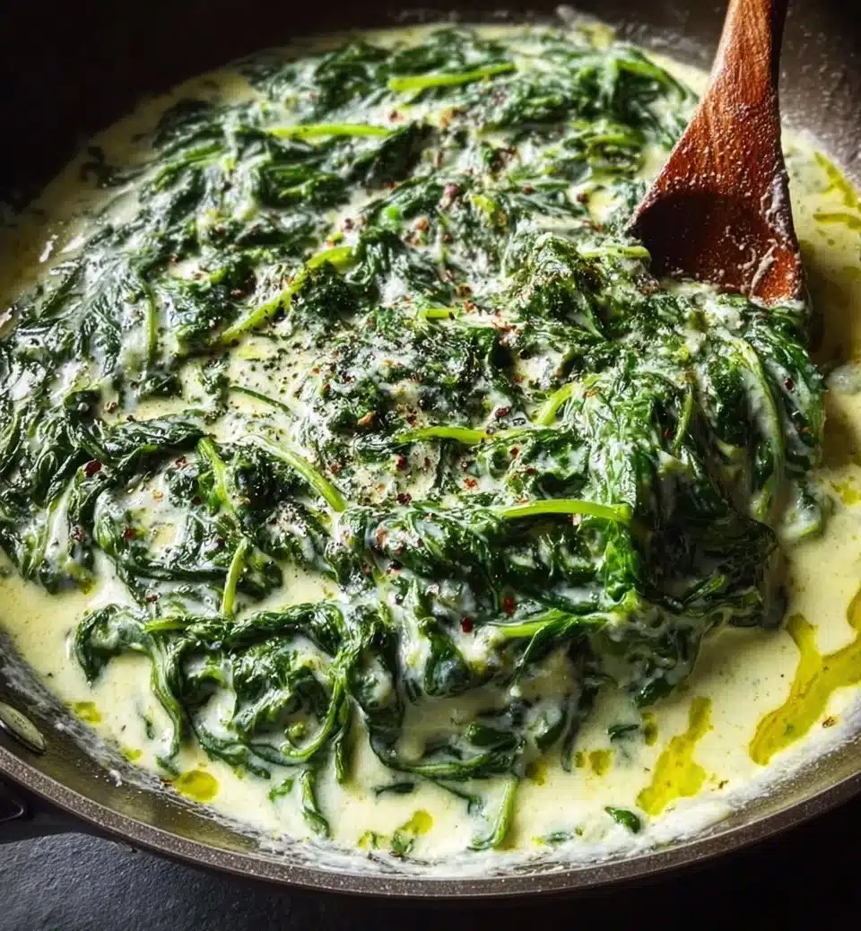 Creamed spinach served as a delicious side dish in a steakhouse setting.