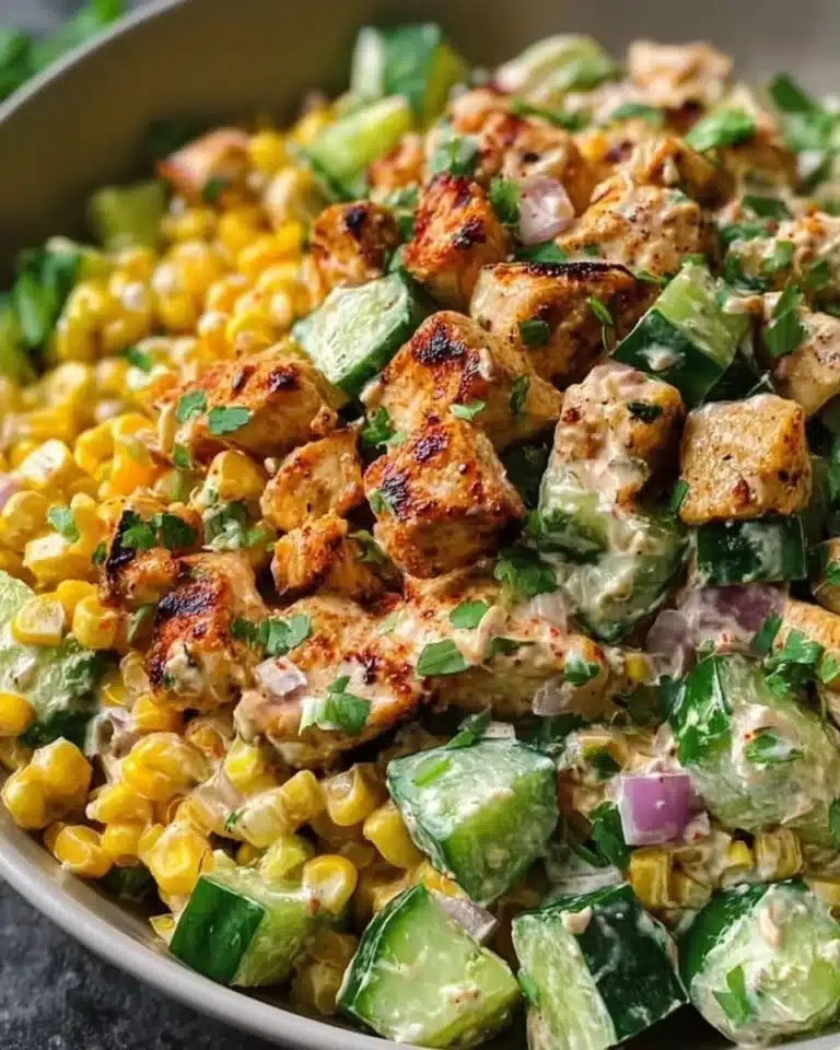 Creamy Cucumber Chicken Salad with Street Corn
