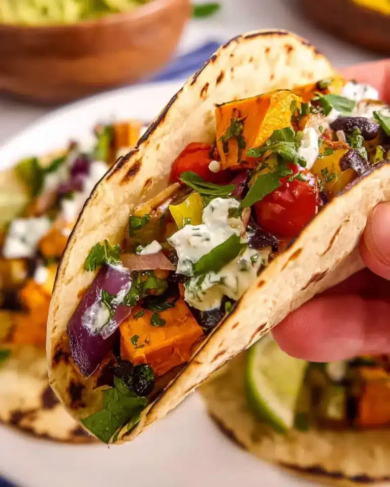 Delicious sweet potato tacos topped with fresh ingredients and herbs