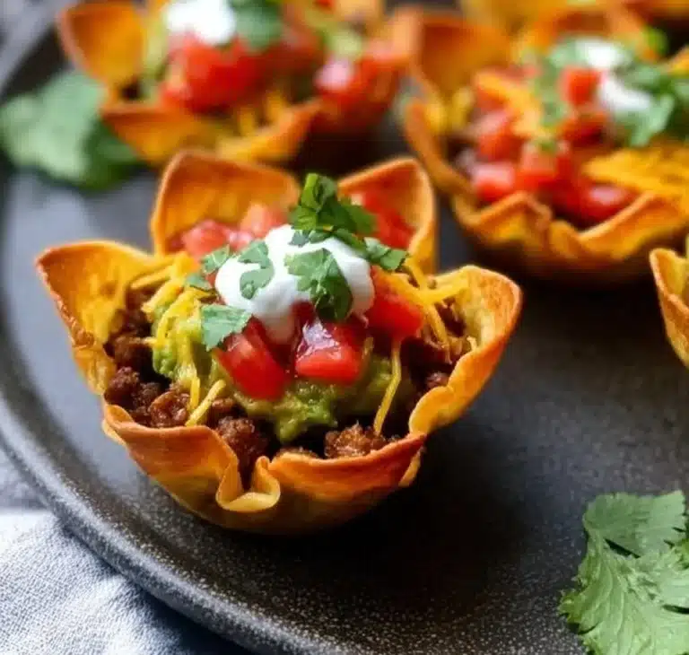 Plate of flavorful Taco Cups served as a fun appetizer