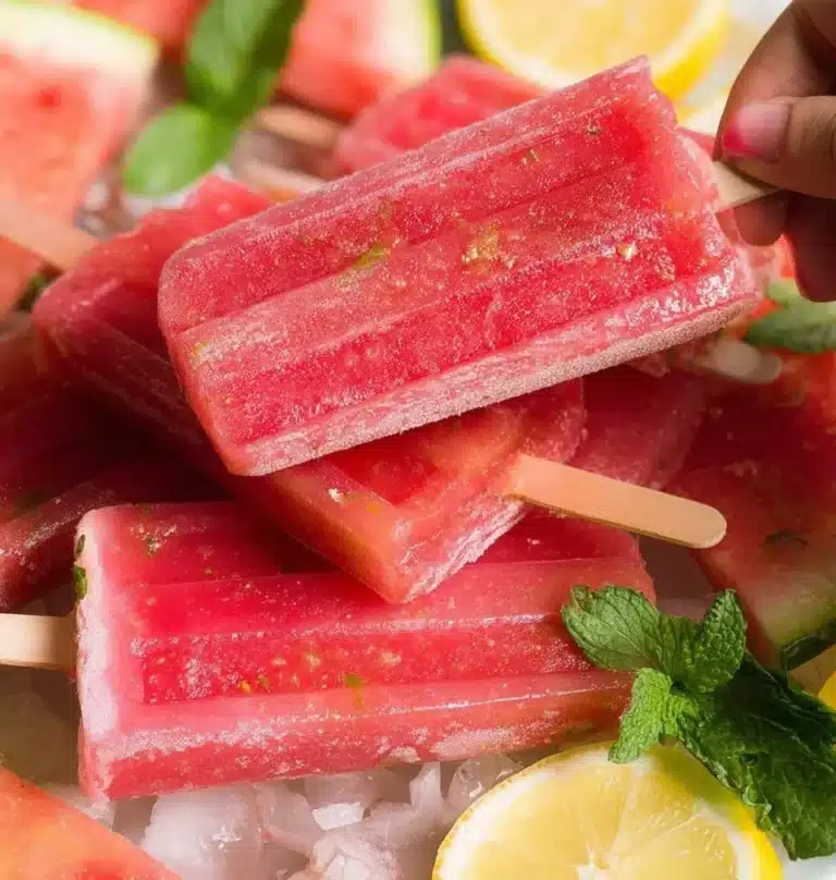 Refreshing Watermelon Lemon Mint Popsicles recipe perfect for summer.
