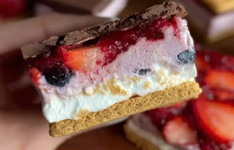 Delicious Berry Protein Smores with fresh berries and graham crackers