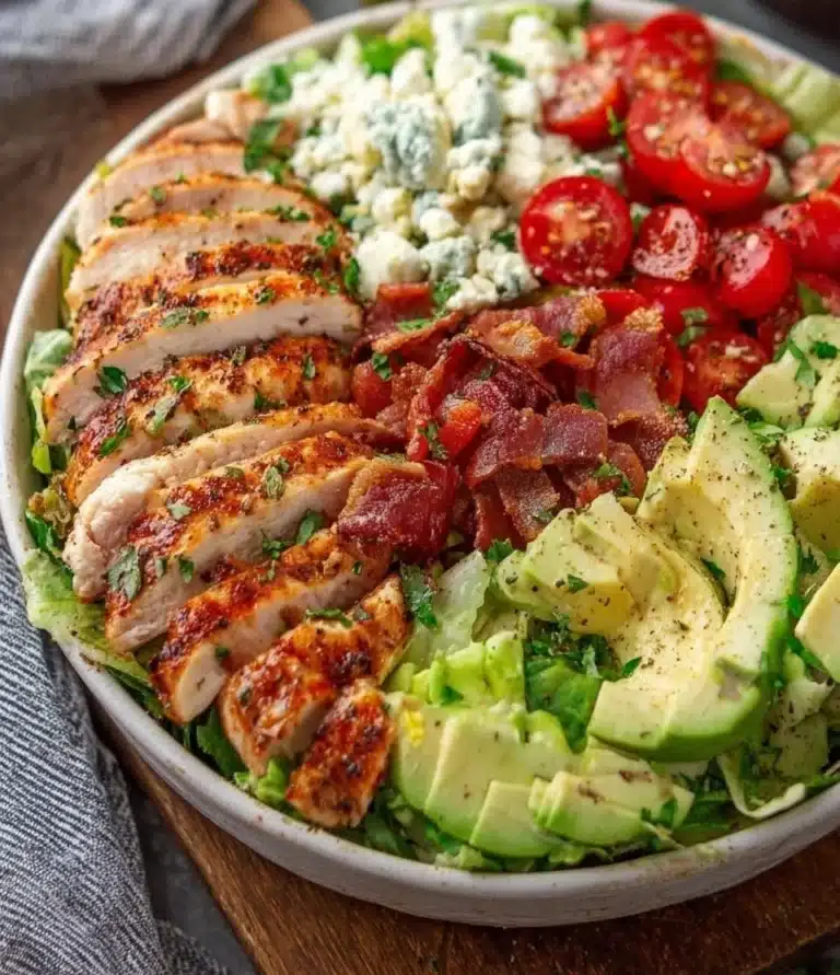 Delicious BLT Chicken Salad with bacon, chicken, and fresh vegetables
