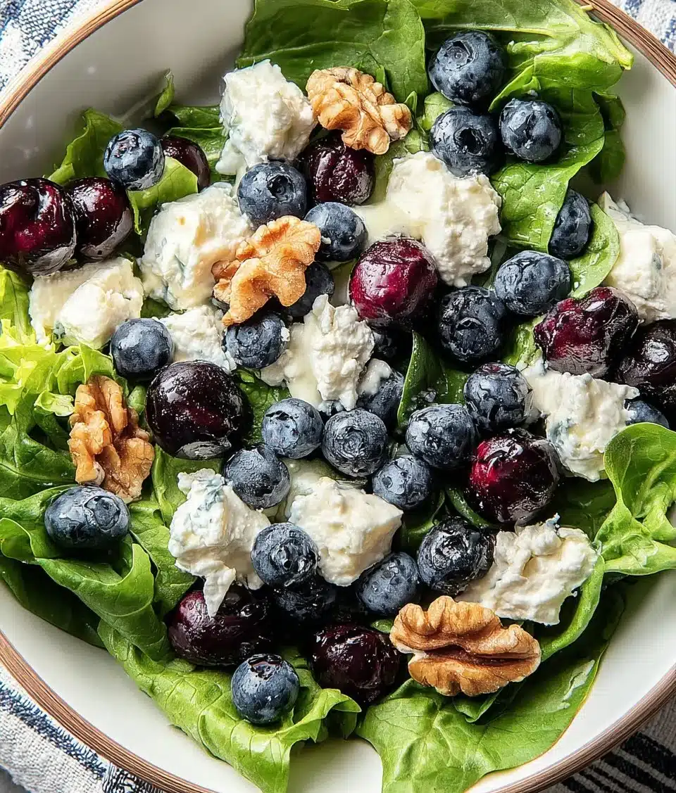 Fresh Blueberry Goat Cheese Salad with greens and nuts