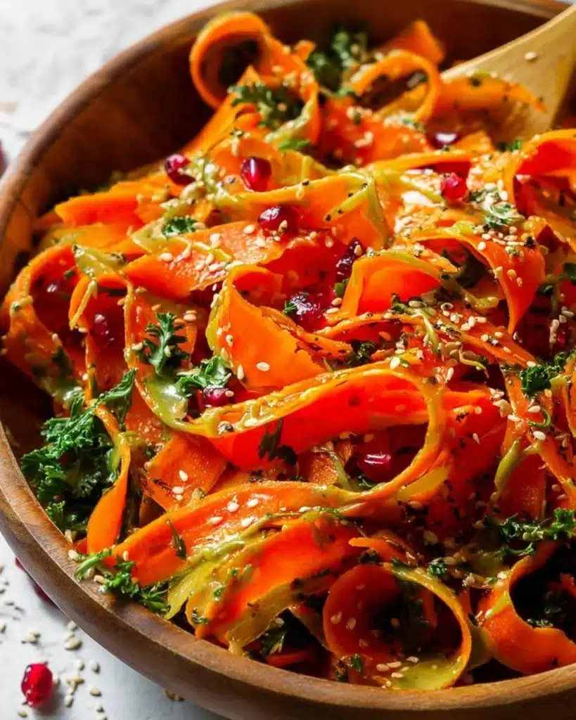 Fresh and colorful carrot salad with herbs and dressing