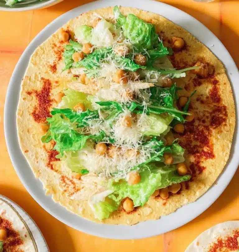 Chickpea Caesar Wrap filled with fresh greens and creamy dressing