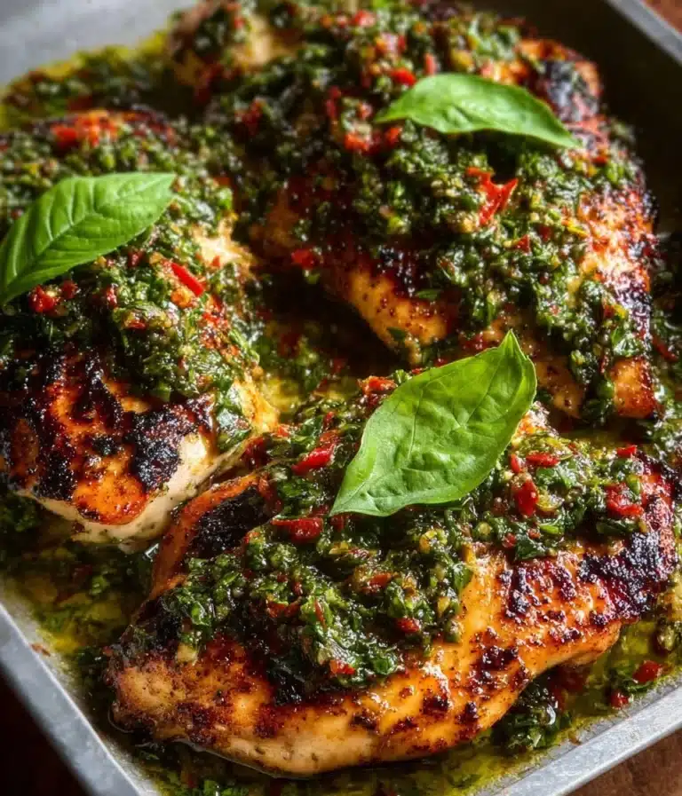 Grilled chimichurri chicken served with fresh herbs and spices
