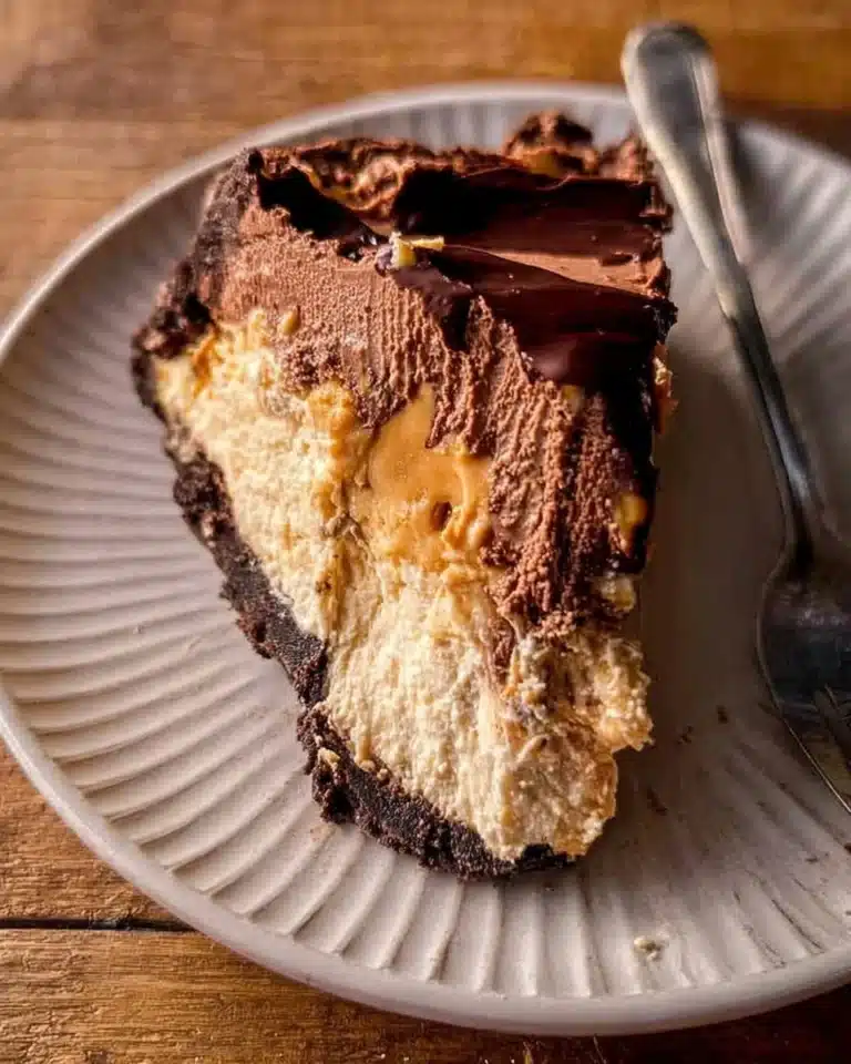 Delicious Chocolate Peanut Butter Pie with creamy layers of chocolate and peanut butter