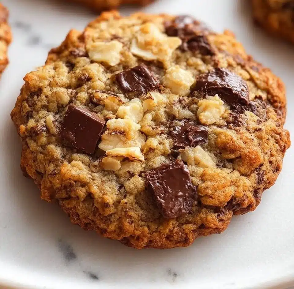 Delicious chunky monkey banana cookies with chocolate chips and walnuts
