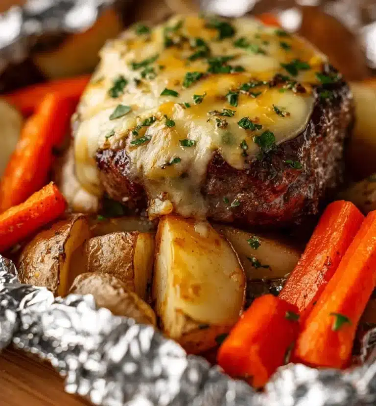 Delicious Hobo Dinner served in foil packets with vegetables and meat