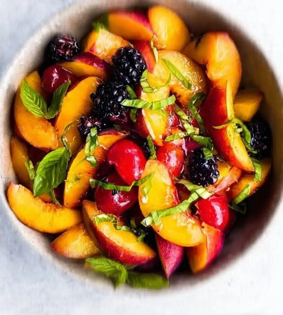 Honey Lime Basil Peach Fruit Salad