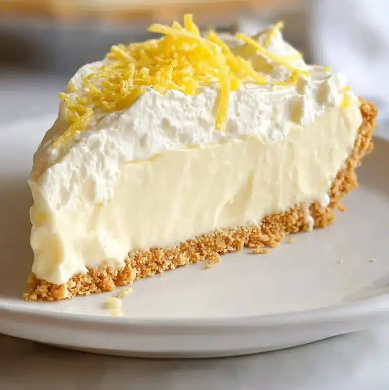 Delicious Lemon Icebox Pie served on a plate with lemon slices