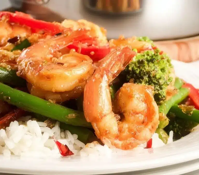 Delicious shrimp stir-fry with green beans in a vibrant dish