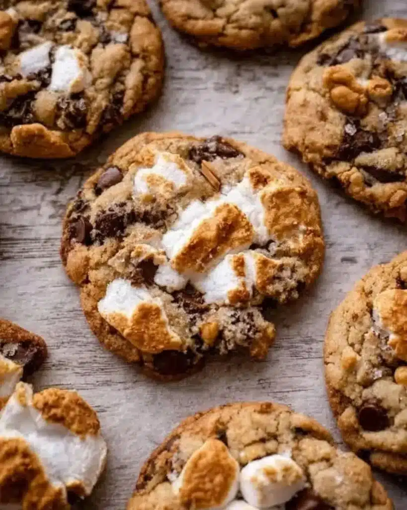 Delicious sourdough smores cookies with chocolate and marshmallow